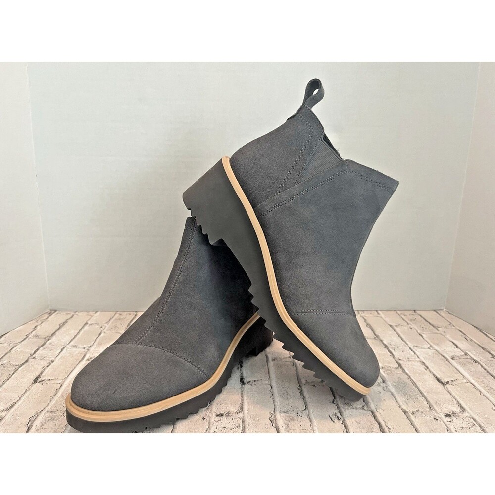 TOMS Maude Zippered Wedge Booties Womens Grey Gray Suede Casual Boots Size 9.5